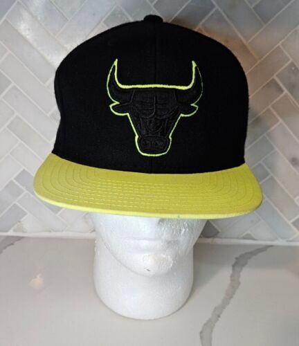 Primary image for Chicago Bulls Snapback Hat Black Neon Yellow NBA Basketball Adidas