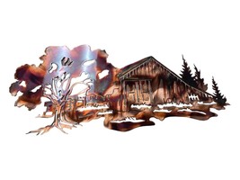 Copper-Plated Barn Scene: Handcrafted Metal Artistry for Rustic Elegance - $85.49
