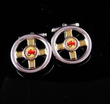 Vintage Touring Roadster Cufflinks / car steering wheel / silver Automobile whee - £105.72 GBP