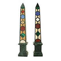 20&quot; two Marble Obelisk lapis Pietra Dura Mosaic Inlay antique home decor - £1,538.98 GBP