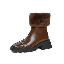 cow leather western boots decoration round toe winter zip keep warm silver buckl - £132.73 GBP