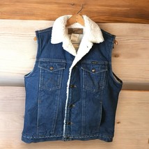 Vintage Wrangler Western Wear Men&#39;s Medium Sherpa Lined Denim Vest Button Up - $48.62