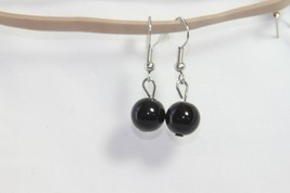 Earrings (New) Black Beads - 3/8&quot; Round - 1.25&quot; Drop - £3.43 GBP