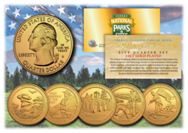 2016 America The Beautiful 24K GOLD PLATED Quarters Parks 5-Coin Set w/Capsules - £12.66 GBP