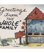 Humorous Vintage Outhouse Greetings From The Whole Family Funny Cartoon Art - £8.20 GBP