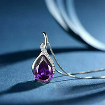 2Ct Pear Cut Simulated Amethyst Pendant  14K White Gold Plated 18&quot; Free Chain - £32.87 GBP