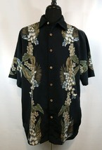 Premier International Mens Large Hawaiian Floral Print Camp Casual Black Shirt - £14.77 GBP