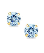 Precious Stars 14k Yellow Gold Round 6mm CZ March Birthstone Screwback E... - €60,99 EUR