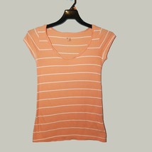 Gap Womens Shirt XS Peach Cup Sleeves Scoop Neckline Striped - £5.56 GBP