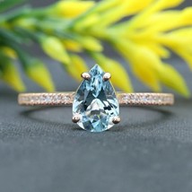 2Ct Pear Cut Lab Created Aquamarine Solitaire Engagement Ring 14K Rose Gold Over - £87.22 GBP