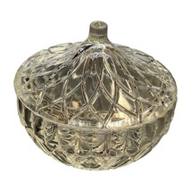 Vintage Kig Indonesia Clear Diamond Cut Round Pressed Glass Candy Dish With Lid - £17.39 GBP