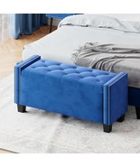 Velvet Storage Ottoman Bench - Blue - $218.68 CAD