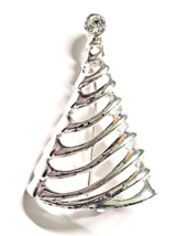 Vintage Christmas Tree Brooch Pin  with Rhinestone Topper Silvertone 2 Inches - £7.21 GBP