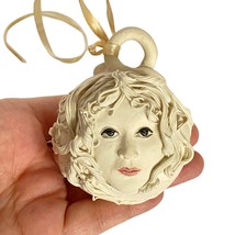 Womens Face Handmade Bisque Ceramic Round Christmas Ornament Signed Roxie - £27.93 GBP