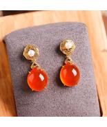 Natural Red Agate Dangle Earrings, Gemstone Drop Earrings for Women - $33.99