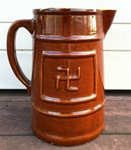 Antique Brown Indian Stoneware Swastika Good Luck Water Milk Jug Pitcher... - £59.35 GBP