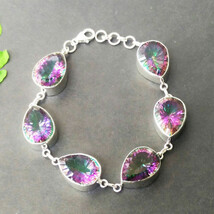 925 Sterling Silver Mystic Topaz Bracelet Handmade Gemstone Jewelry Gift For Her - £51.01 GBP