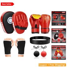 Kids Boxing Training Set: 4-In-1 Mitts, Gloves &amp; Reflex Ball for Fitness... - $71.23