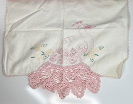 Vintage Embroidered and Crocheted Peacock Handkerchief Multicolor Pink - £10.96 GBP