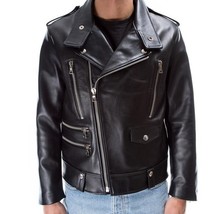 Men genuine lambskin leather biker jacket - £134.54 GBP