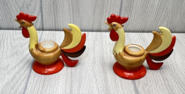 Holt Howard Crowing Rooster Chicken Candle Holders Pair  1960 - READ - $37.39