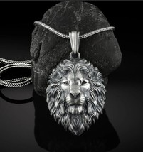 Lion Head Medallion Necklace, Sterling Silver Lion Head Necklace - £123.95 GBP