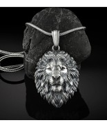Lion Head Medallion Necklace, Sterling Silver Lion Head Necklace - £124.53 GBP