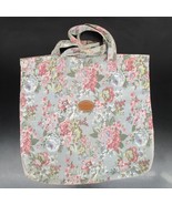 Vintage 90&#39;s Gitano Pale Green Floral Tote Soft Canvas Cotton Bag - $14.83