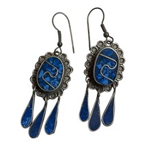 Vintage Alpaca Mexico Silver Inlay Drop Dangle Earrings Southwest Blue S... - £16.79 GBP
