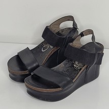 OTBT Bushnell Sandals Womens US 9 Black Leather Wedge Ankle Strap Slip On - $39.99