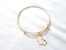 FARM COW ENAMEL COLORS CHARM ON GOLDTONE ADJUSTABLE BANGLE BRACELET - $5.99