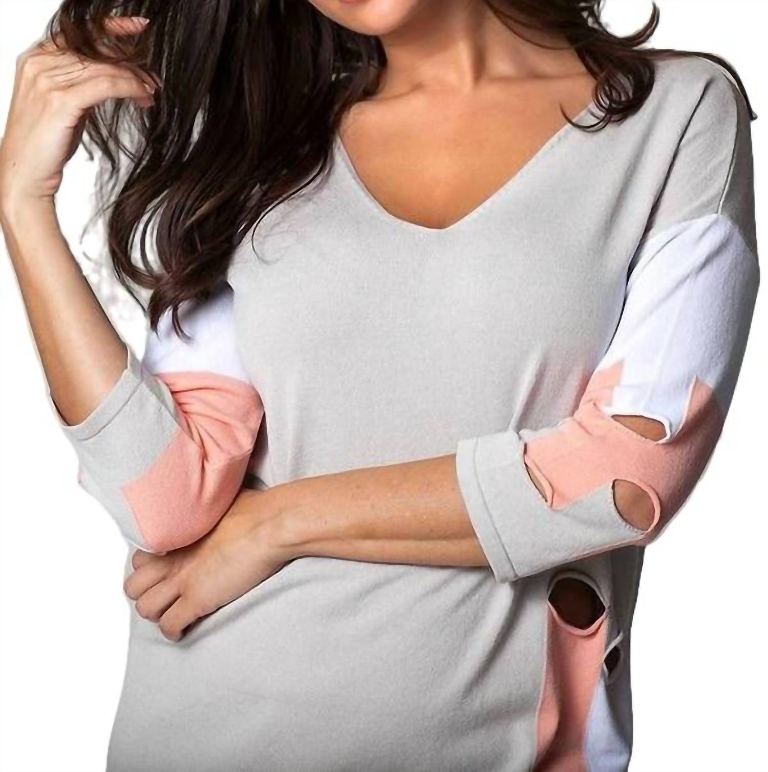 Angel cut work top in Gray/Peach