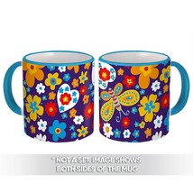 Painted Flowers Butterflies : Gift Mug Seamless Pattern Colorful Daisies Heart D - £12.70 GBP