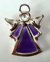 Stained Glass Christmas Angel Pin Brooch Purple Glass Silver Tone Setting - £14.46 GBP