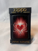 2011 Zippo Lighter Heart And Scroll Art Black Bradford PA In Case - $29.65