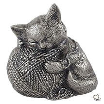 Sleeping Cat Cremation Urn For Ashes in Silver - £50.35 GBP