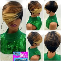 Peaches&#39;&#39; Synthetic Pixie Cut Heat Resistant Wig, layered cut, Full Cap, Glueles - £51.35 GBP