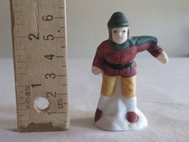 Christmas Village Figurine Boy Child Motion Snow Leaning Forward ~2.5&quot; Ceramic - £7.39 GBP