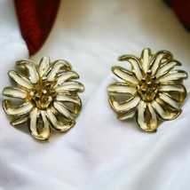 Vintage Floral ART Arthur Pepper Clip On Earrings Signed Beige &amp; Gold Tone Rare - £9.73 GBP