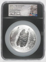 2019-P 5 Oz. .999 Silver Apollo 11 50th Anniversary Silver Round PF70 UCam Duke - £633.08 GBP