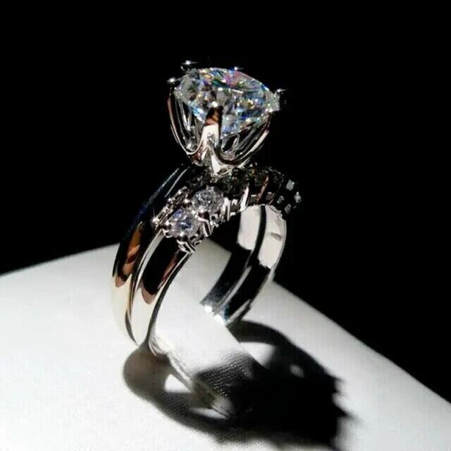 2.50Ct Round Cut Moissanite Engagement Bridal Set Ring 14k White Gold Plated Item image 3