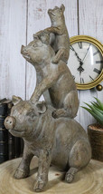 Western Piggyback Ride Rustic Farmhouse 3 Stacked Pigs Piglets Family Fi... - $42.99