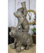 Western Piggyback Ride Rustic Farmhouse 3 Stacked Pigs Piglets Family Fi... - $58.39 CAD