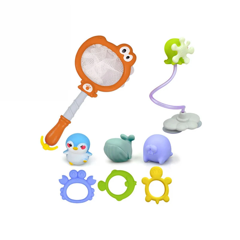 Kids Bath Toys 4 In 1 Squirting Fishing Toys With Dinosaur Net Cute Bath - £14.86 GBP
