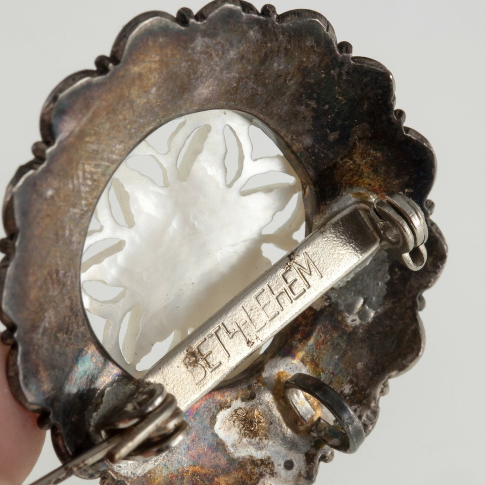 BETHLEHEM Mother of Pearl 7 Point Star Filigree Silver Brooch/Pendant 5.3g Item image 6