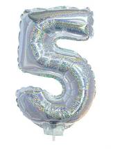 Balloon on Stick - 16&quot; Silver Number 5 - Holographic - $2.49