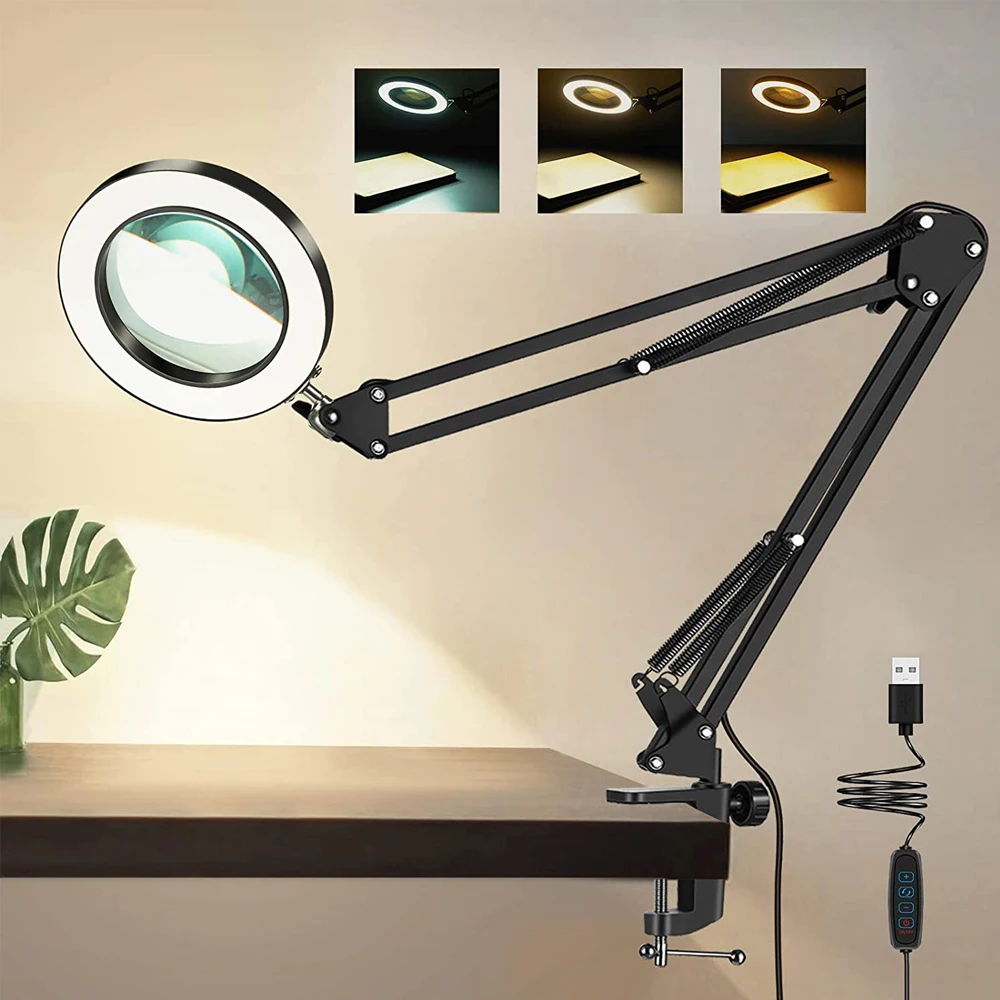 Agnifying glass with light 2 in 1 led lighted magnifier 3 color modes stepless dimmable thumb200