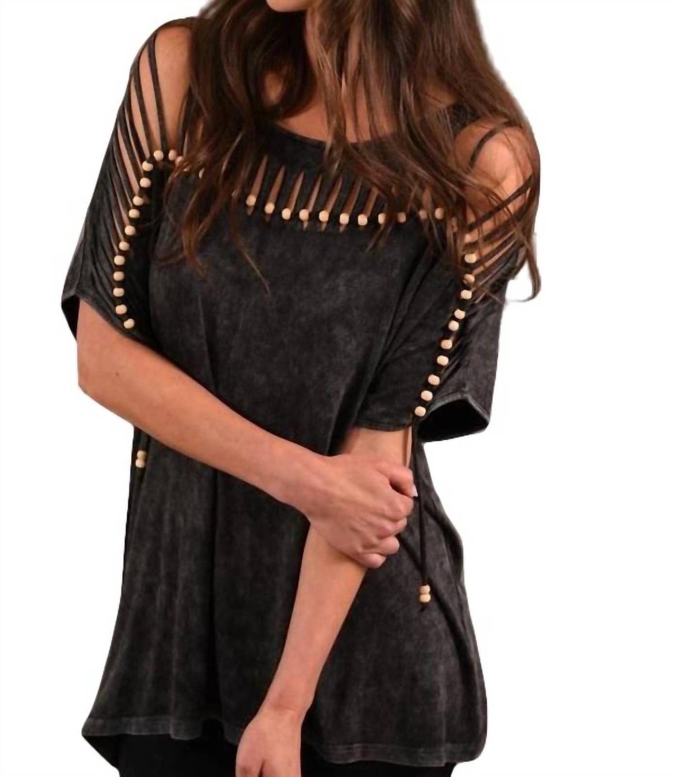 Angel stone wash cut out tunic in Charcoal