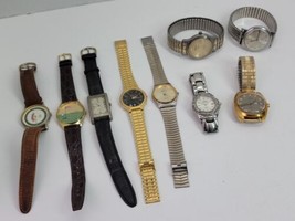 9 VTG Antique Mens Watch Lot Timex Electric Fossil PS Benrus Peugeot Coors Golf - $48.37