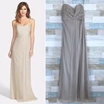 Nouvelle Amsale Silk Crinkle Chiffon Bridesmaid Dress Gown Beige G629C Womens 8 - £114.53 GBP